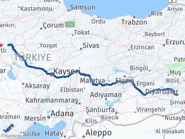 Ankara Elmadağ Siirt Arası Kaç Km - Yol Haritası