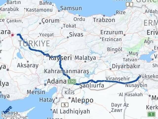 Ankara Elmadağ Şırnak Arası Kaç Km - Yol Haritası