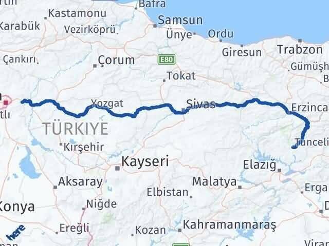 Ankara Elmadağ Tunceli Arası Kaç Km - Yol Haritası