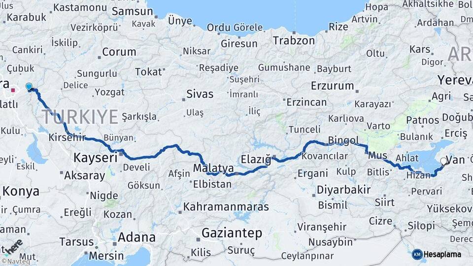 Ankara Elmadağ Van Arası Kaç Km - Yol Haritası