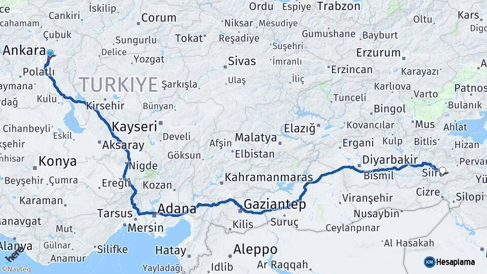 Ankara Eruh Siirt Arası Kaç Km - Yol Haritası