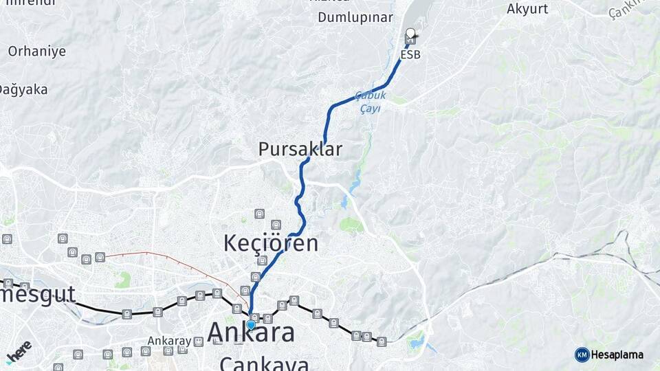 Ankara Esenboğa Havalimanı Arası Kaç Km - Yol Haritası