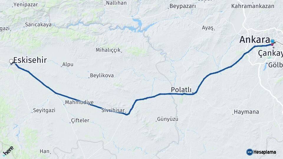 Ankara Eskişehir Arası Kaç Km - Yol Haritası