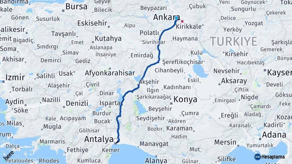 Ankara Etimesgut Antalya Arası Kaç Km - Yol Haritası