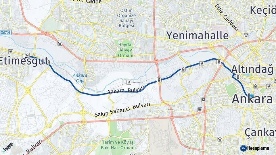 Ankara Etimesgut Arası Kaç Km - Yol Haritası