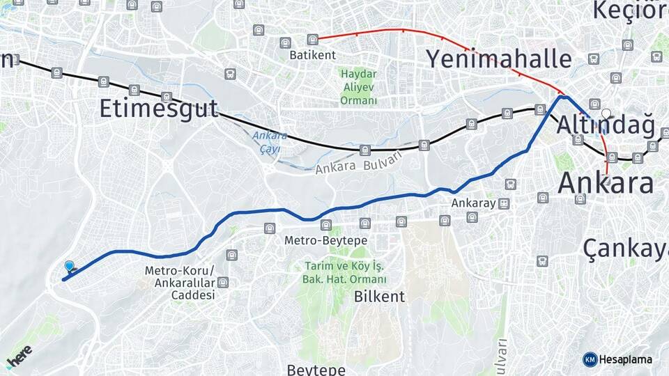 Ankara Etimesgut Bağlıca Altındağ Arası Kaç Km - Yol Haritası