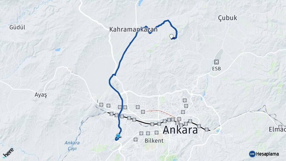 Ankara Etimesgut Bağlıca Bağlum Güzelyurt Keçiören Arası Kaç Km - Yol Haritası