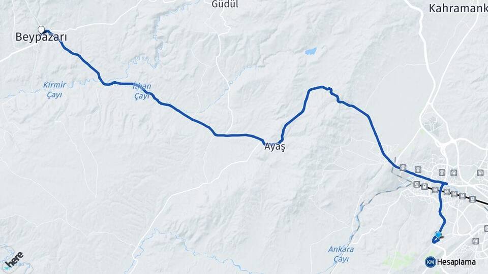 Ankara Etimesgut Bağlıca Beypazarı Arası Kaç Km - Yol Haritası