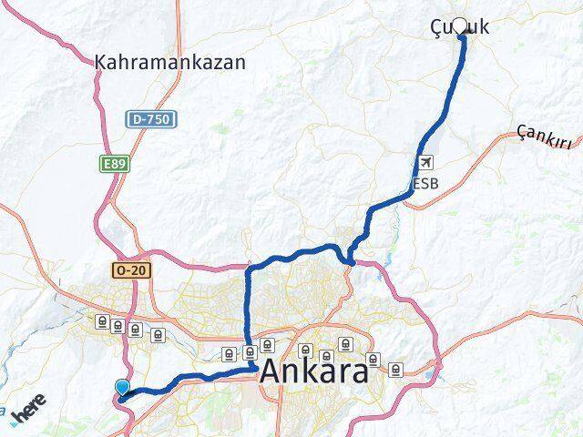 Ankara Etimesgut Bağlıca Cumhuriyet Çubuk Arası Kaç Km - Yol Haritası