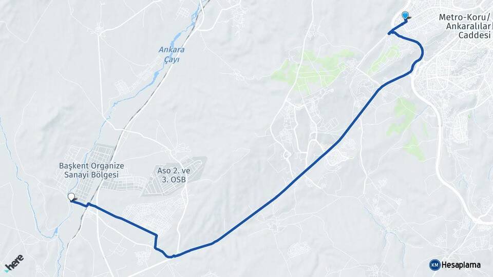Ankara Etimesgut Bağlıca Malıköy Başkent OSB Sincan Arası Kaç Km - Yol Haritası