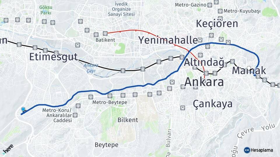 Ankara Etimesgut Bağlıca Mamak Arası Kaç Km - Yol Haritası