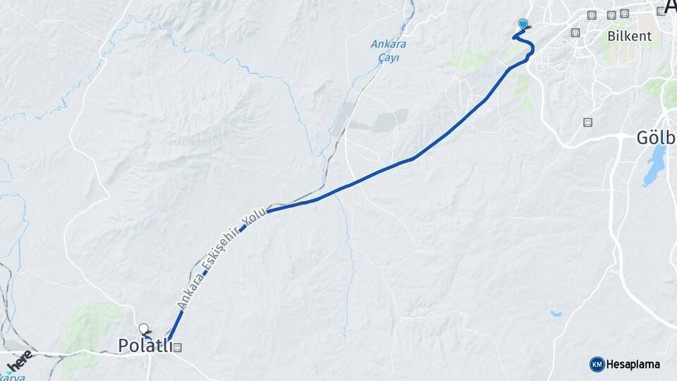 Ankara Etimesgut Bağlıca Mehmetakif Polatlı Arası Kaç Km - Yol Haritası