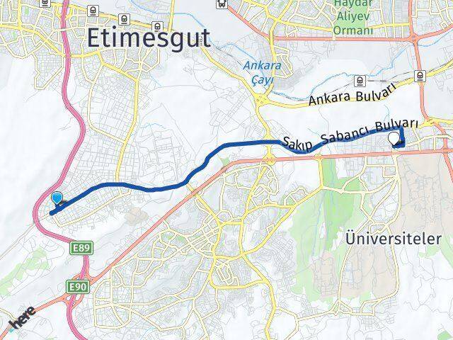 Ankara Etimesgut Bağlıca Mustafa Kemal Çankaya Arası Kaç Km - Yol Haritası