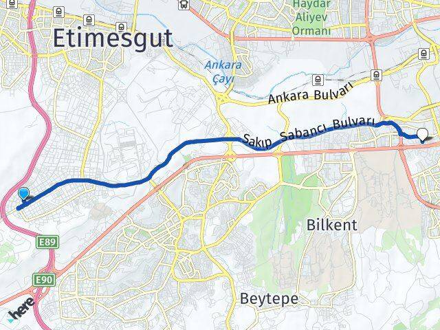 Ankara Etimesgut Bağlıca Söğütözü Çankaya Arası Kaç Km - Yol Haritası