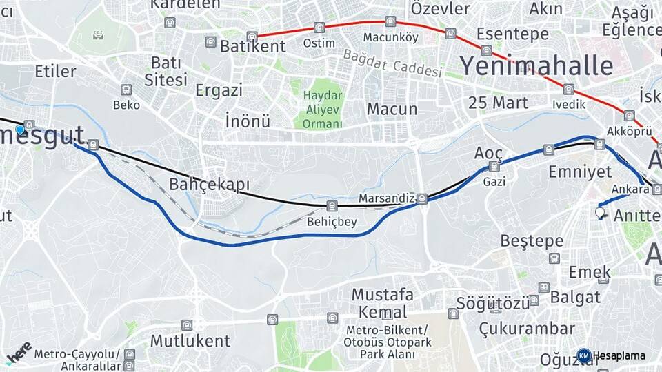 Ankara Etimesgut Bahçelievler Çankaya Arası Kaç Km - Yol Haritası