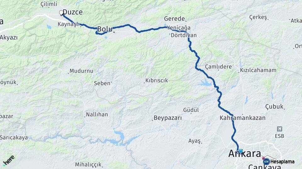 Ankara Etimesgut Düzce Arası Kaç Km - Yol Haritası