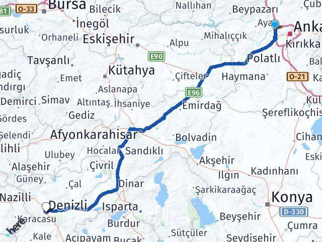 Ankara Etimesgut Eryaman Denizli Arası Kaç Km - Yol Haritası