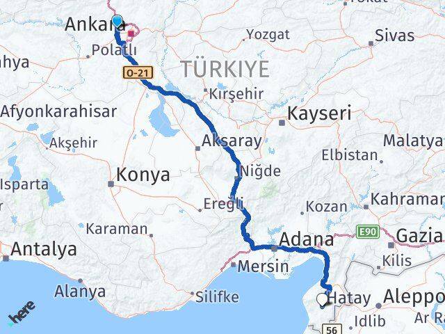 Ankara Etimesgut Eryaman Hatay Arası Kaç Km - Yol Haritası