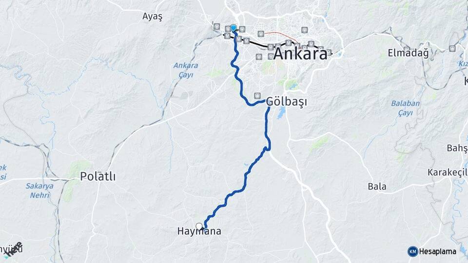 Ankara Etimesgut Eryaman Haymana Arası Kaç Km - Yol Haritası