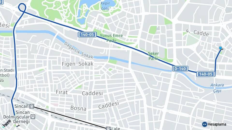 Ankara Etimesgut Eryaman Sincan Arası Kaç Km - Yol Haritası