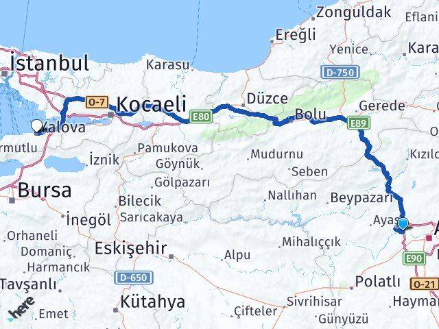 Ankara Etimesgut Eryaman Yalova Arası Kaç Km - Yol Haritası