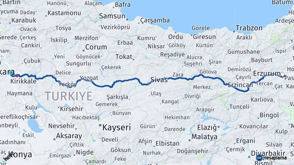 Ankara Etimesgut Erzurum Arası Kaç Km - Yol Haritası