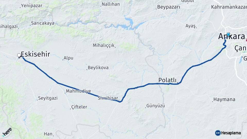 Ankara Etimesgut Eskişehir Arası Kaç Km - Yol Haritası