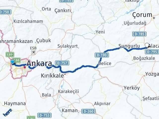 Etiler Alaca Arası Kaç Km - Yol Tarifi
