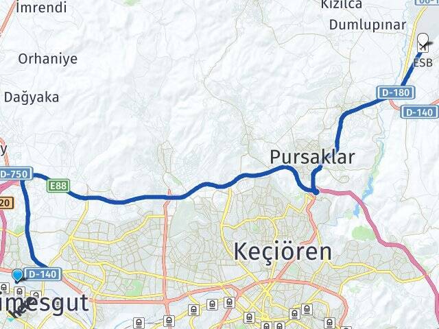 Etiler Esenboğa Havalimanı Arası Kaç Km - Yol Tarifi