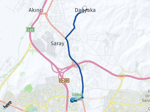 Ankara Etimesgut Göksu Dağyaka Kahramankazan Arası Kaç Km - Yol Haritası