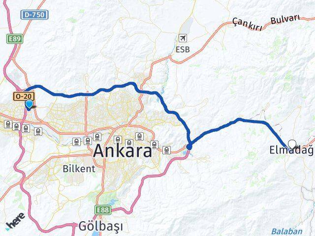 Ankara Etimesgut Göksu Elmadağ Arası Kaç Km - Yol Haritası