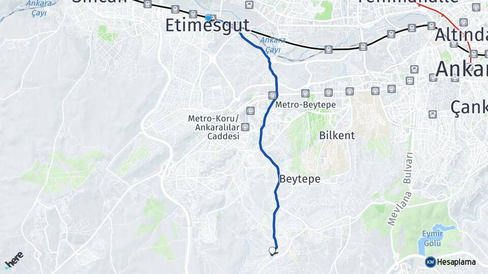 Ankara Etimesgut İncek Gölbaşı Arası Kaç Km - Yol Haritası