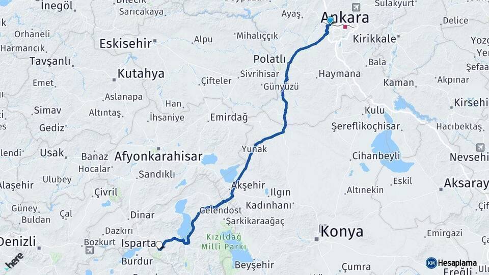 Etimesgut Isparta Arası Kaç Km - Yol Tarifi