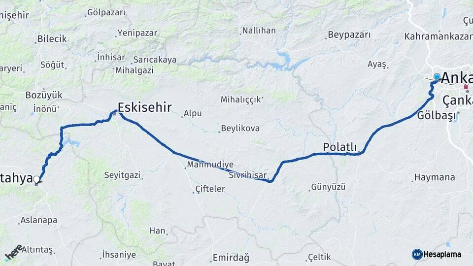 Ankara Etimesgut Kütahya Arası Kaç Km - Yol Haritası