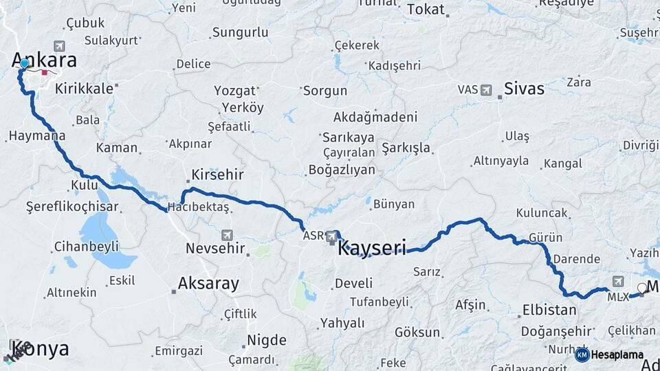 Ankara Etimesgut Malatya Arası Kaç Km - Yol Haritası
