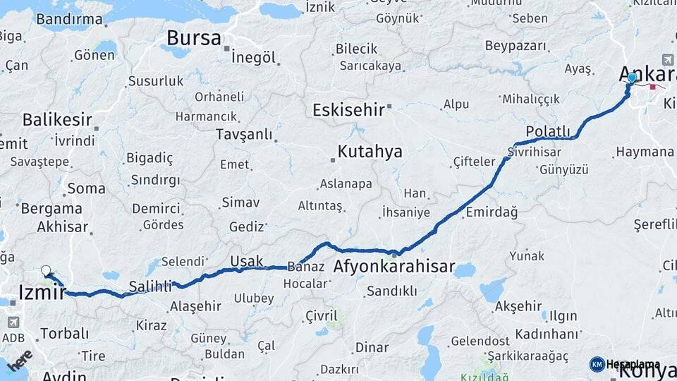 Ankara Etimesgut Manisa Arası Kaç Km - Yol Haritası