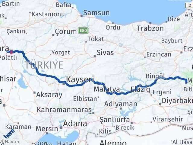 Ankara Etimesgut Muş Arası Kaç Km - Yol Haritası