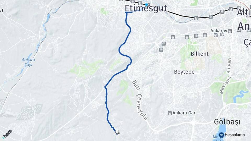 Ankara Etimesgut Şehitali Etimesgut Arası Kaç Km - Yol Haritası