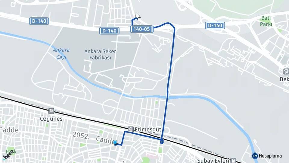 Ankara Etimesgut Şeker Etimesgut Arası Kaç Km - Yol Haritası