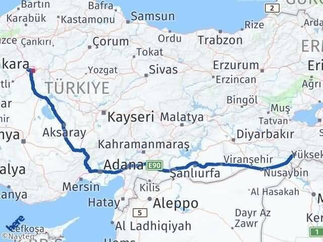 Ankara Etimesgut Şırnak Arası Kaç Km - Yol Haritası