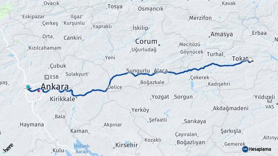 Ankara Etimesgut Tokat Arası Kaç Km - Yol Haritası
