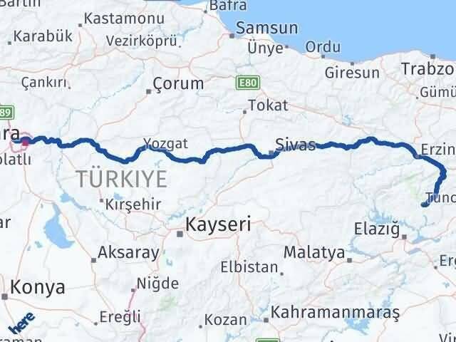 Ankara Etimesgut Tunceli Arası Kaç Km - Yol Haritası