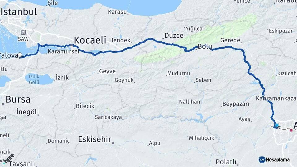 Ankara Etimesgut Yalova Arası Kaç Km - Yol Haritası