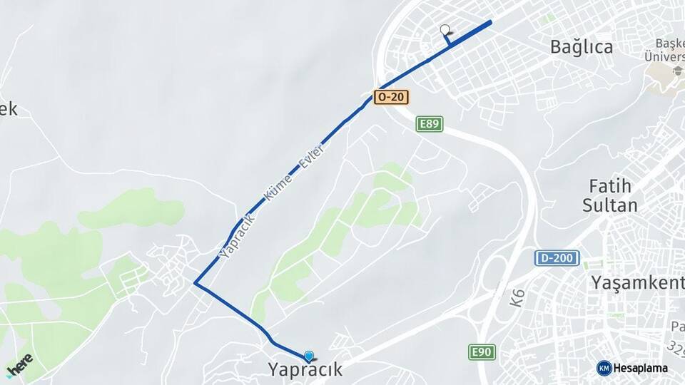 Ankara Etimesgut Yapracık Bağlıca Etimesgut Arası Kaç Km - Yol Haritası