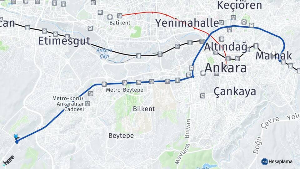Ankara Etimesgut Yapracık Mamak Arası Kaç Km - Yol Haritası