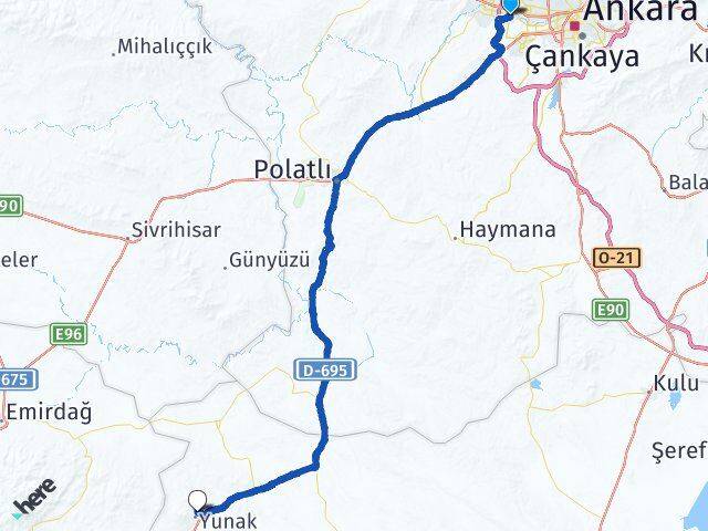 Ankara Etimesgut Yunak Konya Arası Kaç Km - Yol Haritası