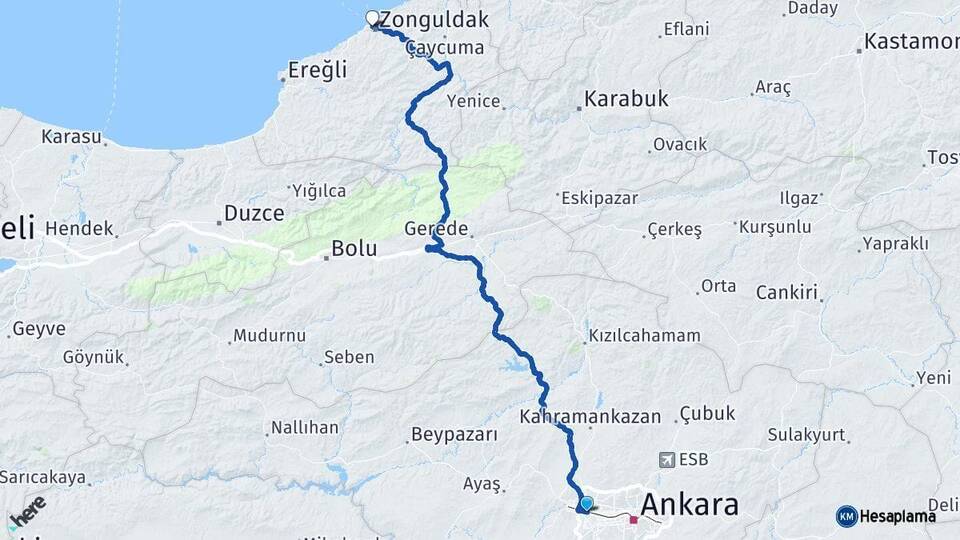 Ankara Etimesgut Zonguldak Arası Kaç Km - Yol Haritası