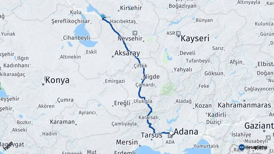 Ankara Evren Adana Arası Kaç Km - Yol Haritası