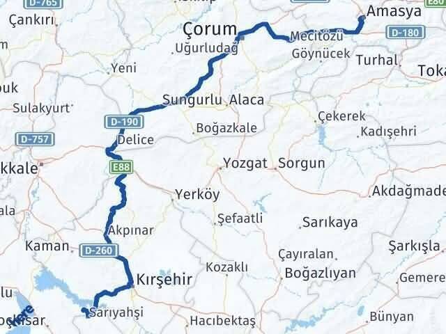 Ankara Evren Amasya Arası Kaç Km - Yol Haritası