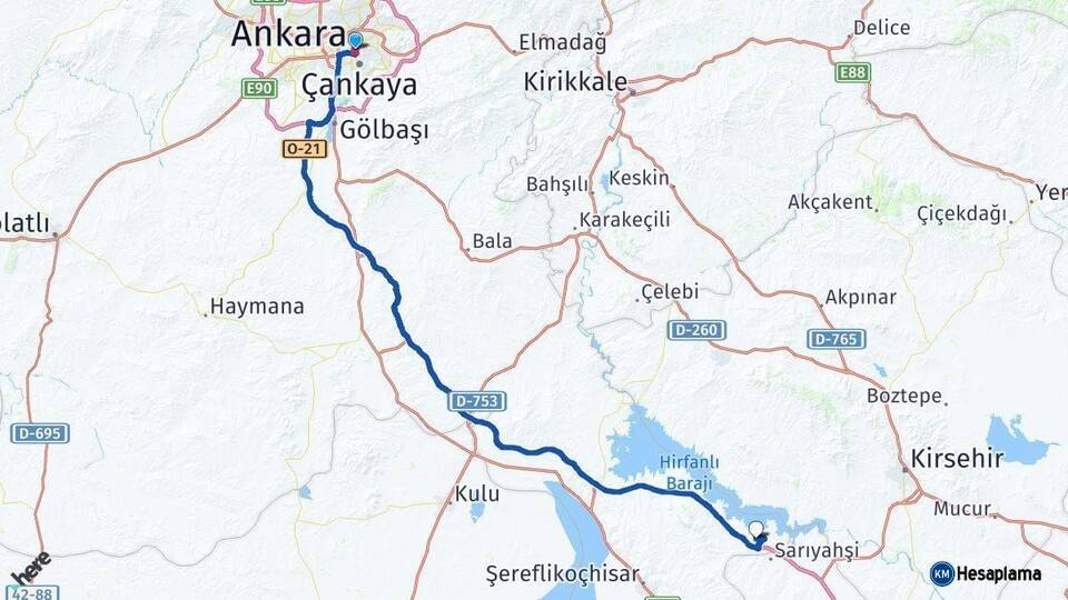 Ankara Evren Arası Kaç Km - Yol Haritası
